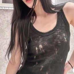 Knitted Shirt Spring/summer New Black White Hollow Hole, and Elegant Bottom, Suspended Tank Top for Women 3302