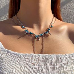 Pendant Necklaces Blue Rhinestone Inlaid Tassels For Women Choker Fashion Jewelry Y2k Accessories Collares Para Mujer 2024