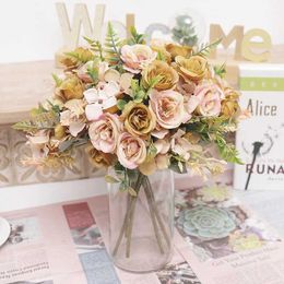 Decorative Flowers Wreaths Artificial Flower Decoration Bride Bouquet DIY Wedding Home Garden Christams Decoration Silk Rose Hydrangea Fake Plants Flowers