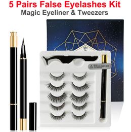 5 Pairs False Eyelashes Liquid Eyeliner and Tweezers Kit No Glue Non Magnetic Eyelash Natural Reusable mink lashes Sticky Eyeliner4484038