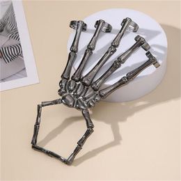 Punk Mechanical Bone Ring Dark Metal Full Finger Claw Unisex Skeleton Hand Bone Adjustable Bracelet Halloween Party Jewellery AB261
