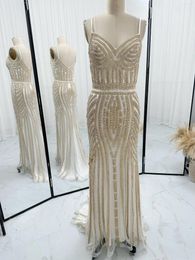 Party Dresses Champagne Sexy Tube Top Band Dew Long -Style Slim Host Banquet Evening Dress M1714