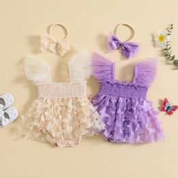 Rompers CitgeeSummer Infant Baby Girl Bodysuit Dress Sleeve Mesh Lace Patchwork Jumpsuits Headband Clothes