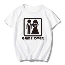 Men's T-Shirts Game Over Bride Groom Bachelor Party T Shirt Funny Tshirt Mens Clothing Short Slve Camisetas T-Shirt Y240509