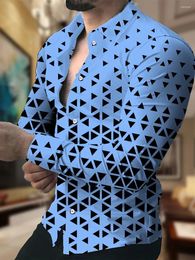 Men's Casual Shirts Shirt Suit Lapel Geometric Square Plaid Outdoor Long Sleeve Button Printing Clothes Designer And Comfortable