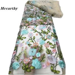 Mccarthy African Lace Fabric High Quality Nigerian 3D Flower Tulle Polyester Lace Fabric For Party Dress 5 Yards/Lot 240508