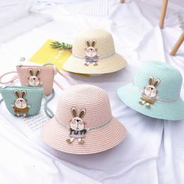 Caps Hats Summer Girl Breathable Straw Hat+Handbag Set Childrens Sun Hat Panama Sun Hat Gorros Childrens Sun Hat d240509