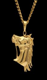 Mens Stainless Steel Horse Head Pendant Necklace High Quality Gold plated Hiphop Animal Zombie horse Charm Pendants Jewelry 5mm Cu3041765