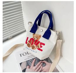 Shopping Bags Cute Cartoon Bear Canvas Bag Women Korean Shoulder Satchel LOVE Letters Print Cotton Lunch Box Summer Small
