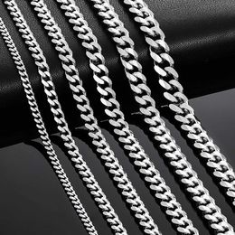 Chains Cuban Link Chains Stainless Steel Classic Men Boy Curb Chunky Silver Color Necklace 3.6mm to 11mm 14 to 30 Inches d240509