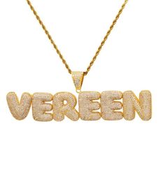Hip Hop Custom Name Combination Bubble Letter Pendant Necklace Micro Cubic Zirconia Gold Silver Colour Copper Pendant Necklace2089098