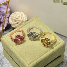 four leaf clover ring Natural Shell Gemstone Gold Plated 18K for woman designer T0P highest counter quality luxury classic style gift for girlfriend 003