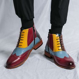 Botas de bloco de cores homens, sapatos de vestido de moda frontal de laço