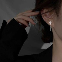 Stud Frosted Asymmetric Star Moon Long Tassel Chain Drop Earrings for Women Minimalism Cross Star Ear Line Kpop Jewelry Accessories