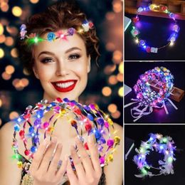 Decorative Flowers Wreaths Fashion Wreath Led Flower Crown Girls Ladies Headband Hair Decor Glowing For Christmas Valentines Day New Year