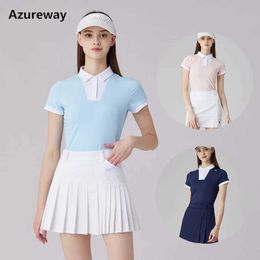 Tute da donna Azureway Donne coreane topsulla elastica polo elastico polo a-line Skort Skort Anti-esposura Girl Girl Chic Clothing Set Y240507