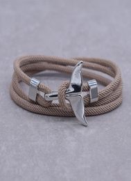 Anchor style Jewellery Ocean silver whale tail bead bracelet 23 laps adjustable rope bracelet for men and women gifts1087601