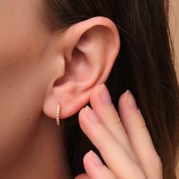 Hoop Earrings Aide 925 Sterling Silver 10mm Huggie For Women Simple Design Crimped White Zircons Set Circle Jewelry