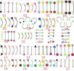 D0923 105 PCS MIX Uv Piercing Jewellery Belly Ring Eye Mix Designs and Colours 14G Stainless Steel Bar 10mm Length5810267
