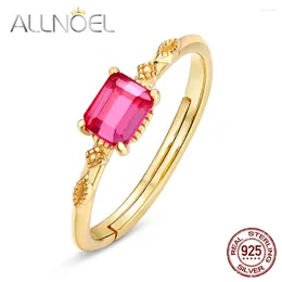 Cluster Rings ALLNOEL 925 Sterling Silver Jewellery Engagement For Women 5 4mm Red Corundum Gemstone Zircon Adjustable Princess Gift