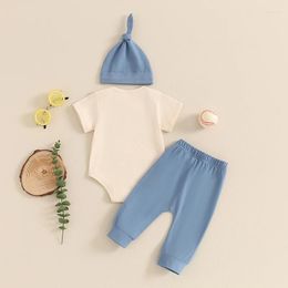 Clothing Sets Toddler Baby Boy Summer Short Sleeve Romper Letter Print Pants Elastic Pocket Outfit Clothes Beanies Hat Tracksuit 3PCS Set