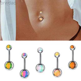 Navel Rings 2023 New Bellybutton Piercing Fire Opal Navel Rings 10G Titanium Bell Button Ring Piercing Belly Button Jewellery d240509