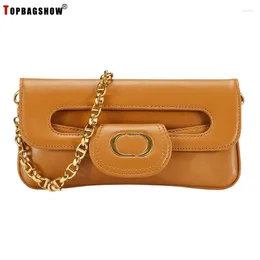 Shoulder Bags Solid Color Retro Hollow Metal Letters Buckle Leather Bag Ladies All-match Clutch Fashion Messenger