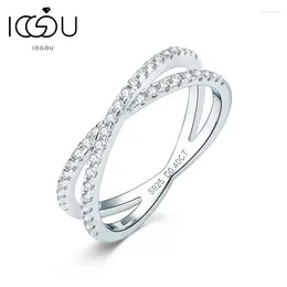 Cluster Rings IOGOU Original Moissanite X Cross Design Half Eternity Band Certified Real 925 Silver Women's Fine Jewelry