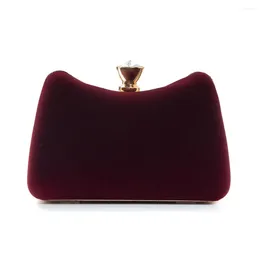 Evening Bags Dark Red Velour Shoulder Fashion Clutch Handbag Women Purse