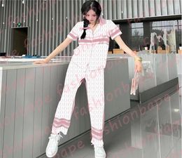 Silk Satin Sleepwear Suit Letter Printed Homewear Home Textile Short Sleeves Pyjamas Women Nightwear4487725