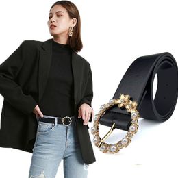 Belts Designer Leather For Women Wide Corset Slim Waist Strap Diamond Buckle Female Black Waistband With Dress High Quality Belt 307k