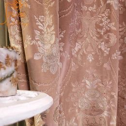 Curtain American Retro Girl Pink Embroidered Flannelette Thickened Curtains For Living Room Bedroom Villa High French Window Customized