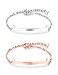 Fashion T Shaped Bracelet & Bangle For Women Stainless Steel Rose Gold Colour Charm Brand Design Elegant Jewellery Gift7912470