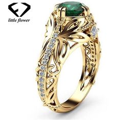 14K Gold Diamond Emerald Wedding Ring Jewelry Ornament Etoile Anillos diamond Bizuteria for Women Emerald Jade 14K Gemstone Ring L9389471