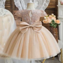 Girl's Dresses 2023 Summer Sequin Big Bow Baby Girl Dress 1st Birthday Party Wedding Dress For Girl Palace Princess Evening Dresses Kid Clothes