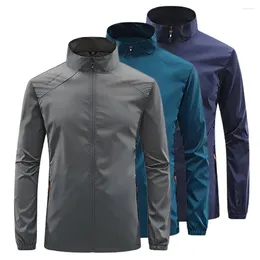Men's Jackets Men Sports Jacket Stand Collar Long Sleeve Sunscreen Solid Colour Pockets Zipper Placket Ultrathin Cycling Windbreaker