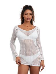 CHQCDarlys Women Swimsuit Crochet Swim Cover Up Hollow Out Split Knit Pullover Beach Dress Summer Bathing Suit Swimwear