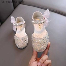 Slipper Sandals 2024 New Kids for Girls Summer Princess Pearl Bowknot Dance Fashion Sweet Children Wedding Dress Shoes Non-slip Q240409