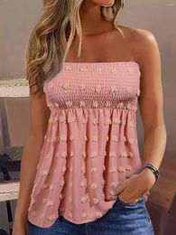 Women's Tanks Women Summer Dotted Swiss Smocked Ruffled Chiffon Strapless Bandeau Tank Vest Fashion Casual Off-Shoulder Sleeveless Corset