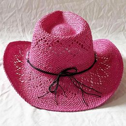 Wide Brim Hats Oriental Style Cowboy Hat Stylish Western Straw With Adjustable Bead Decor Windproof Strap For Outdoor