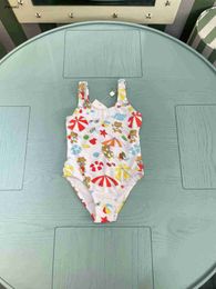 Luxury kids one-pieces Swimsuit Umbrella pattern print girls swimwear size 80-150 CM Summer child Beach Bikinis Designer Children Swimwears 24May