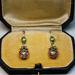 Dangle Earrings 2024 Gold Colour Leaf Inlaid With Green Stone Hanging Flowers Floral Women Wedding Jewellery Accessories