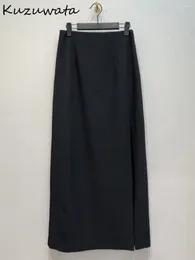Skirts Kuzuwata Elegant High Waist A-line Skirt Slim Fit Loose Casual Mid-length Faldas Japan Soft Straight Vent All-match Mujer
