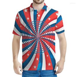 Men's Polos American Flag Pattern Polo Shirt Men Fashion Summer 3D Printed USA Tee Shirts Kids Button Short Sleeves Street Lapel T-Shirts