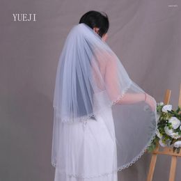 Bridal Veils YUEJI Double Layer Crystal Edged Veil Colas Para Vestidos De Novia Velos 2024 Brillante YJ198