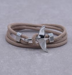 Anchor style Jewellery Ocean silver whale tail bead bracelet 23 laps adjustable rope bracelet for men and women gifts9055462