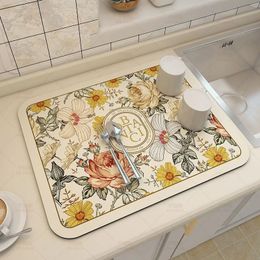 Super Absorbent Mat Vintage Diatomaceous Earth Kitchen Dishwashing and Draining Sink Quick Dry Nonslip Table 240508