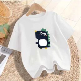 T-shirts 3-14Y Boys Cartoon Dinosaur Print T-shirt Childrens Cute Clothing Baby Dinosaur Cartoon T-shirt Boys Summer Cotton T-shirtL2405