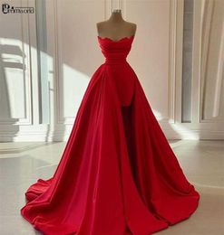 Red Long Evening Gowns Detachable Train Formal Dresses Woman Party Night Sweetheart Satin Vestidos De Fiesta Prom Dress 2112232767453