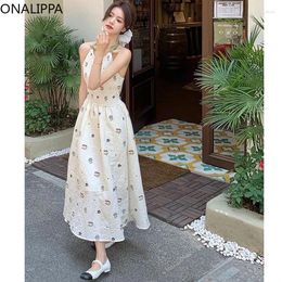 Casual Dresses Onalippa Elastic Chest Floral Summer Dress Halter Backless Lace Up Small Fresh French Style Sleeveless White Vestidos